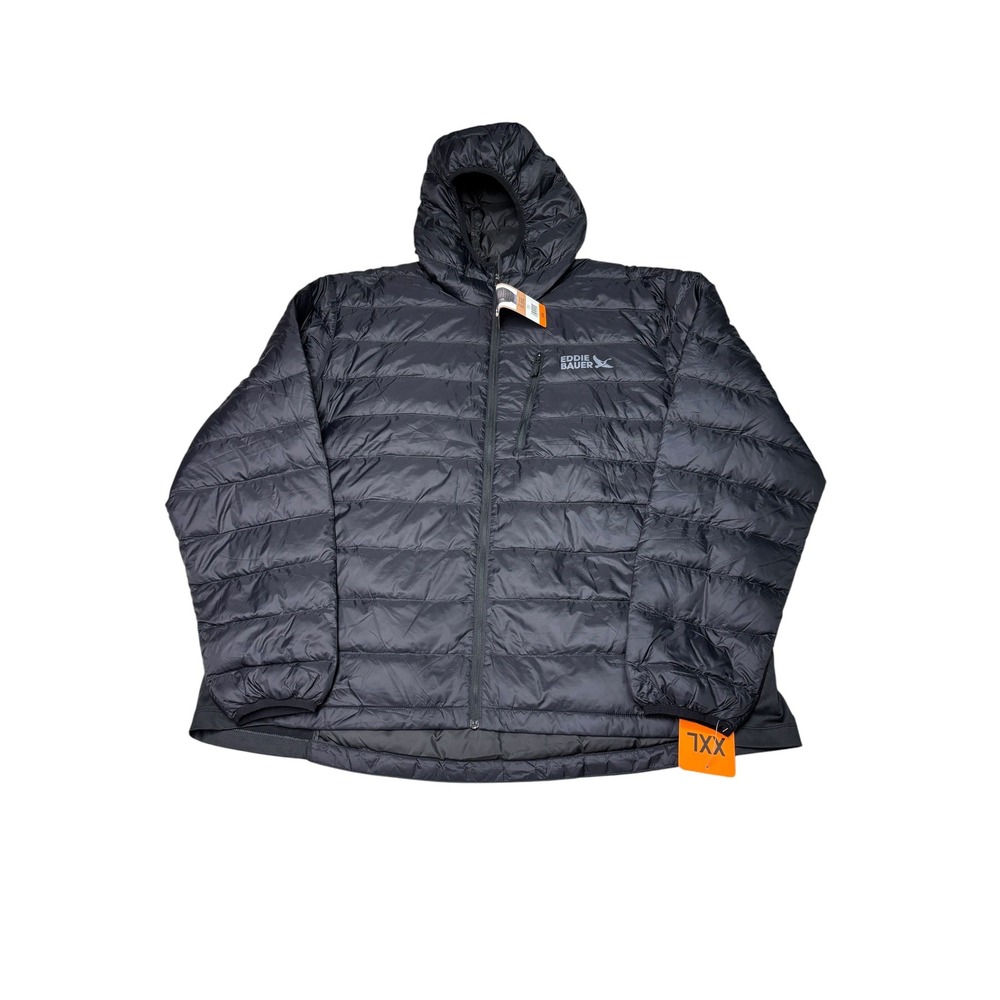 NWT Eddie Bauer Mens Black 550 Down Puffer Jacket Hooded XXL 1798833